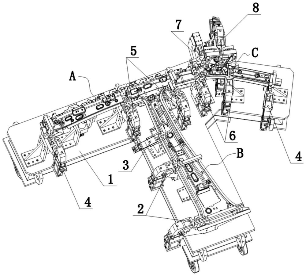 一種集側(cè)圍內(nèi)板B柱、橫梁及頂橫梁端頭為一體的焊裝夾具